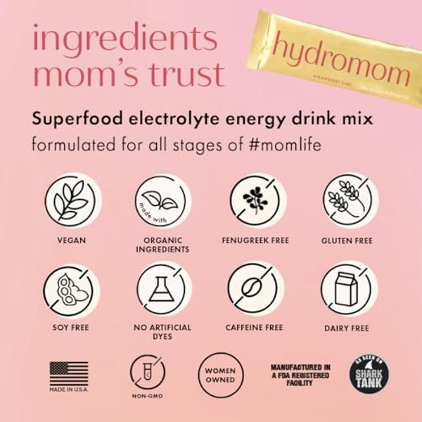 Boobie Hydromom Superfood Electrolyte Drink Mix, Strawberry Kiwi | Refreshing Energy & Hydration Boost for Mamas | On-The-Go & Travel Essentials for Pregnancy, Lactation, & Beyond,