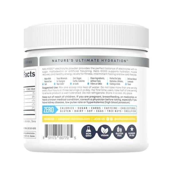 Hi-Lyte Keto K1000 Electrolyte Powder | Lemonade | Hydration Supplement Drink Mix | Boost Energy & Beat Leg Cramps | No Sugar, No Maltodextrin | 50 Servings