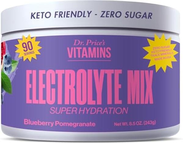 Dr. Price’s Electrolyte Mix | Sugar-Free Hydration Powder with 72+ Trace Minerals | No Sugar, Fast-Dissolving Electrolytes Powder Packets | Blueberry-Pomegranate, 90 Servings