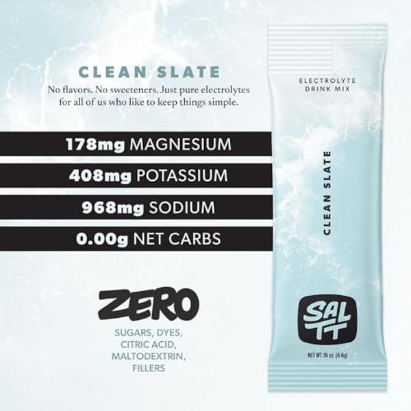 Keto Chow SALTT Electrolytes Powder Unflavored Drink Mix - Clean Slate - 30 Hydration Packets - Magnesium, Potassium, Sodium, Trace Minerals - Zero Sugar & Gluten Free - Travel Ess