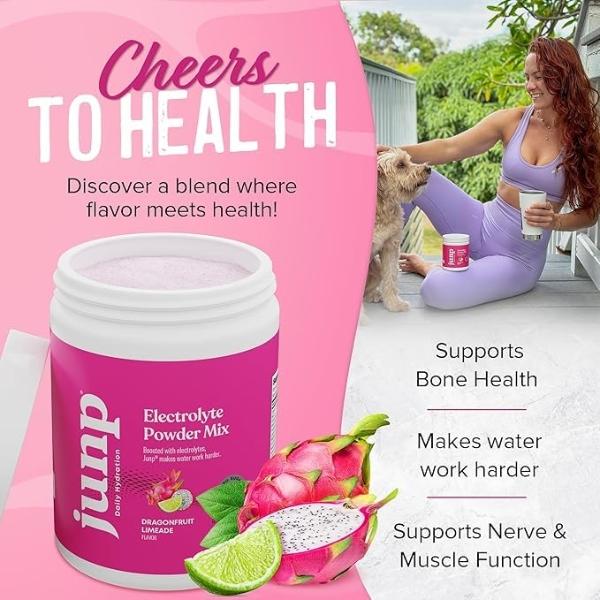 JUNP Electrolytes Powder No Sugar No Carbs - Exotic Tropical Dragonfruit Limeade Drink Mix - Potassium & Salt Electrolyte Hydration Powder Zero Calorie Sugar Free Electrolyte Powde