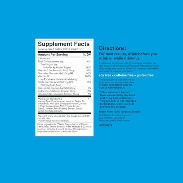 Morning Recovery Electrolyte, Milk Thistle Drink Proprietary Formulation to Hydrate While Drinking for Morning Recovery, Highly Soluble Liquid DHM, Original Lemon, Pack of 24
