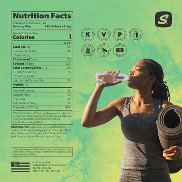 Keto Chow SALTT Electrolytes Powder Flavored Drink Mix - Lemon Lime Twist - 30 Hydration Packets - Magnesium, Potassium, Sodium, Trace Minerals - Zero Sugar & Gluten Free - Travel 