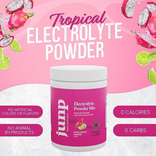JUNP Electrolytes Powder No Sugar No Carbs - Exotic Tropical Dragonfruit Limeade Drink Mix - Potassium & Salt Electrolyte Hydration Powder Zero Calorie Sugar Free Electrolyte Powde