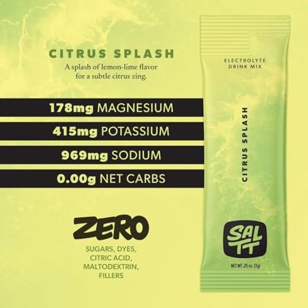 Keto Chow SALTT Zero-Sugar Electrolyte Powder - Citrus Splash Lemon Lime | Hydration Electrolytes Packets | 30 Sticks | Sodium, Magnesium, Potassium & Trace Minerals | No Artificia
