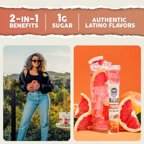 Salud 2-in-1 Hydration Packets + Immunity Electrolytes Powder, Paloma - Agua Fresca Drink Mix, Elderberry, Dairy & Soy Free, Non-GMO, Gluten Free, Vegan, Low Calorie, 1g Sugar (15 