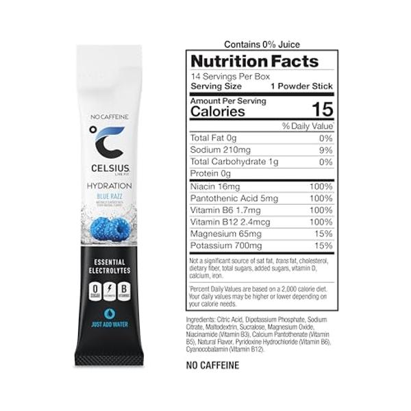 CELSIUS Hydration™ Blue Razz Flavor, Essential Electrolyte Hydration Packets (Pack of 14)