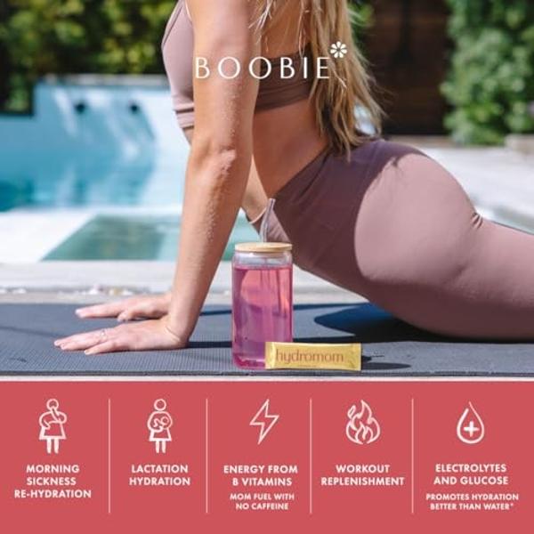 Boobie Hydromom Superfood Electrolyte Drink Mix, Strawberry Kiwi | Refreshing Energy & Hydration Boost for Mamas | On-The-Go & Travel Essentials for Pregnancy, Lactation, & Beyond,