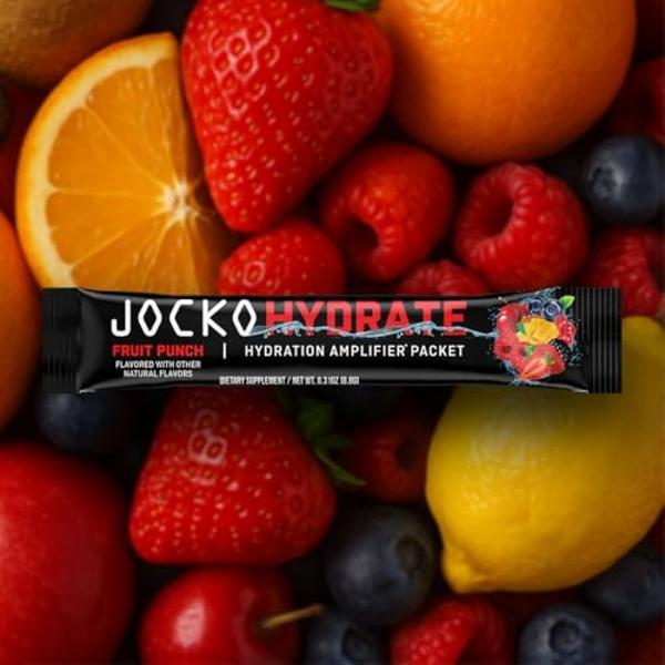 Jocko Fuel Hydrate Electrolytes Powder Packets Low Sugar - Hydration Amplifier Packets for Recovery, Dehydration, & Exercise - with Vitamins B6, B12 & C (16 Packets) Fruit Punch