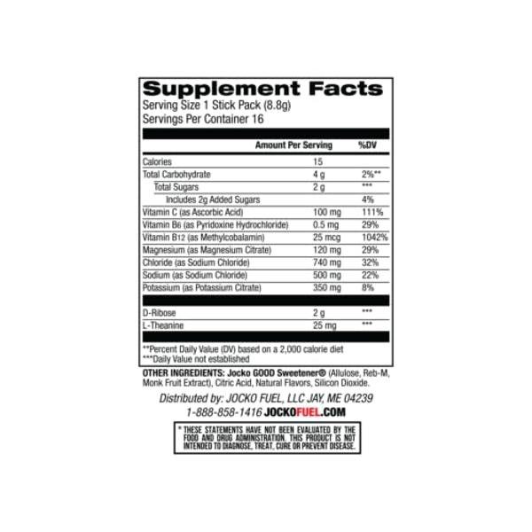 Jocko Fuel Hydrate Electrolytes Powder Packets Low Sugar - Hydration Amplifier Packets for Recovery, Dehydration, & Exercise - with Vitamins B6, B12 & C (16 Packets) Fruit Punch