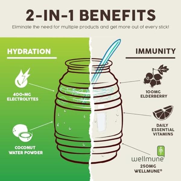 Salud 2-in-1 Hydration Packets + Immunity Electrolytes Powder, Cucumber Lime - Agua Fresca Drink Mix, Elderberry, Dairy & Soy Free, Non-GMO, Gluten Free, Vegan, Low Calorie, 1g Sug