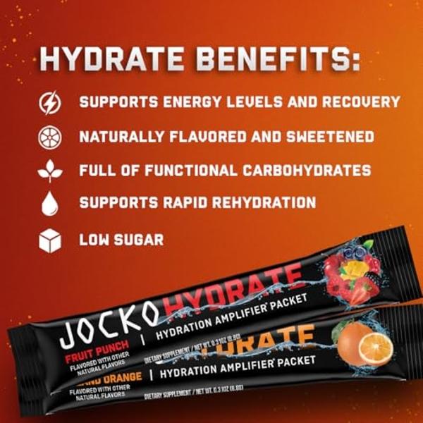 Jocko Fuel Hydrate Electrolytes Powder Packets Low Sugar - Hydration Amplifier Packets for Recovery, Dehydration, & Exercise - with Vitamins B6, B12 & C (16 Packets) Fruit Punch