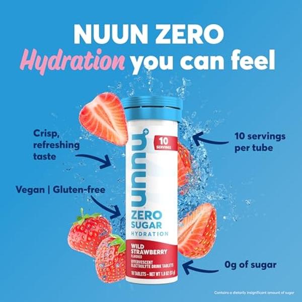 Nuun Zero Sugar Hydration Electrolyte Tablets - Sodium, Potassium, Chloride, Calcium, Magnesium, Light & Delicious Fruit Flavors, No Sugar, Gluten Free, Vegan, Wild Strawberry (80 
