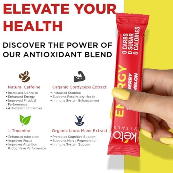 Keto Vitals Keto Electrolyte Energy Drink Powder Packets - Increases Energy - Keto Electrolyte Supplement for Energy and Rehydration - Strawberry Watermelon Keto Energy Powder Pack