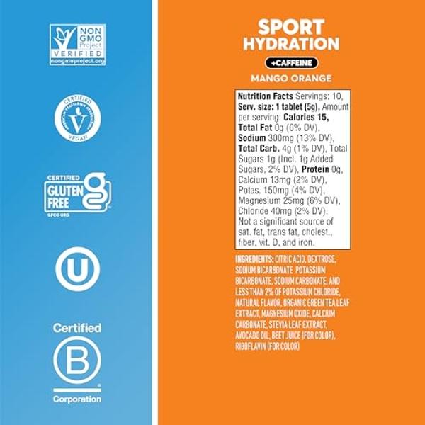 Nuun Sport Electrolyte Tablets with Caffeine from Green Tea Extract, Magnesium, Calcium, Potassium, Chloride & Sodium, Gluten Free & Vegan, Mango Orange, 8 Pack (80 Servings Total)