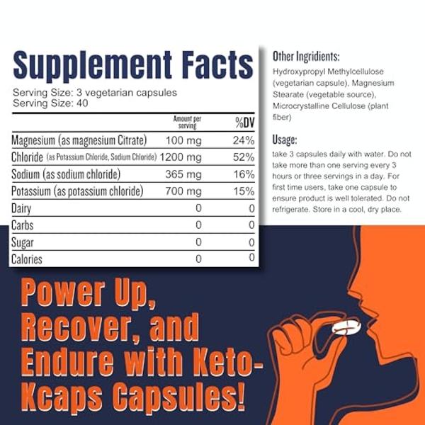 Keto K-Caps Electrolyte Capsules | Keto Approved Electrolyte Supplement | Hydrate Fast & Beat Leg Cramps | 700mg Potassium, Sodium, Magnesium | No Maltodextrin | 120 Caps