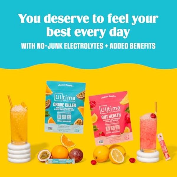 Ultima Replenisher Crave Killer Supplement and Electrolytes Powder – Tropical Fusion, 14 Stickpacks – Hydration Packets That Kick Cravings to The Curb