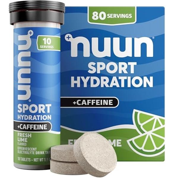 Nuun Sport Electrolyte Tablets with Caffeine from Green Tea Extract, Magnesium, Calcium, Potassium, Chloride & Sodium, Gluten Free & Vegan, Fresh Lime, 8 Pack (80 Servings Total)