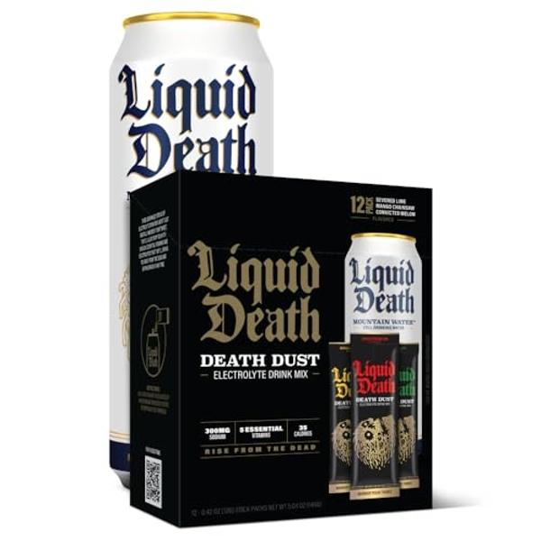 Liquid Death Electrolyte Death Dust, Severed Lime, Mango Chainsaw & Convicted Melon (12-Pack)