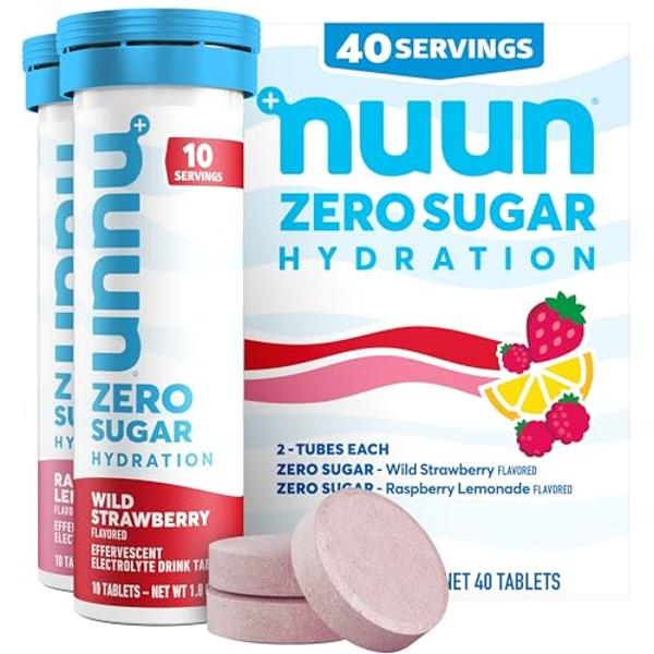 Nuun Zero Sugar Hydration Electrolyte Tablets - Magnesium, Calcium, Potassium, Chloride & Sodium, Light & Delicious Fruit Flavors, No Sugar, Gluten Free, Vegan, Mixed Berry 4 Pack 