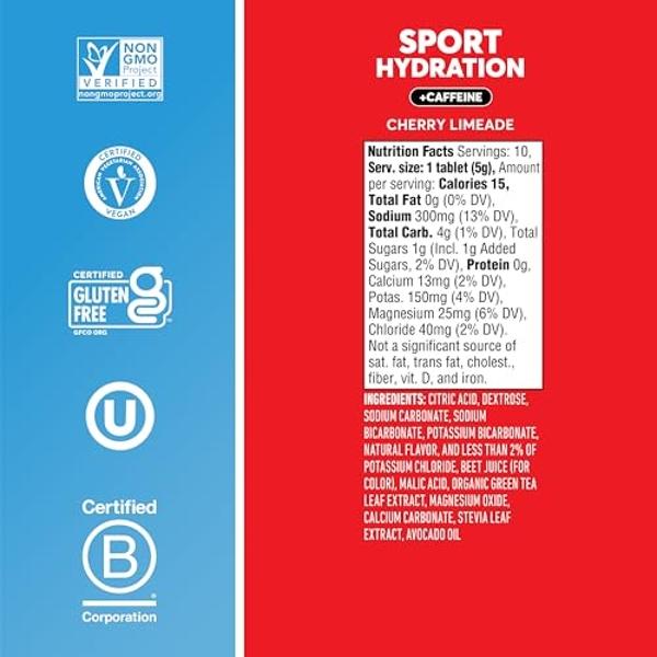 Nuun Sport Electrolyte Tablets with Caffeine from Green Tea Extract, Magnesium, Calcium, Potassium, Chloride & Sodium, Gluten Free & Vegan, Cherry Limeade, 8 Pack (80 Servings Tota