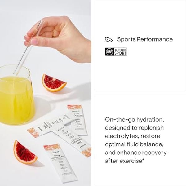 THORNE - Daily Electrolytes - Zero Sugar & Low-Calorie Electrolyte Drink Mix - Naturally Flavored & Sweetened - NSF Certified for Sport - Blood Orange - 30 Stick Packs