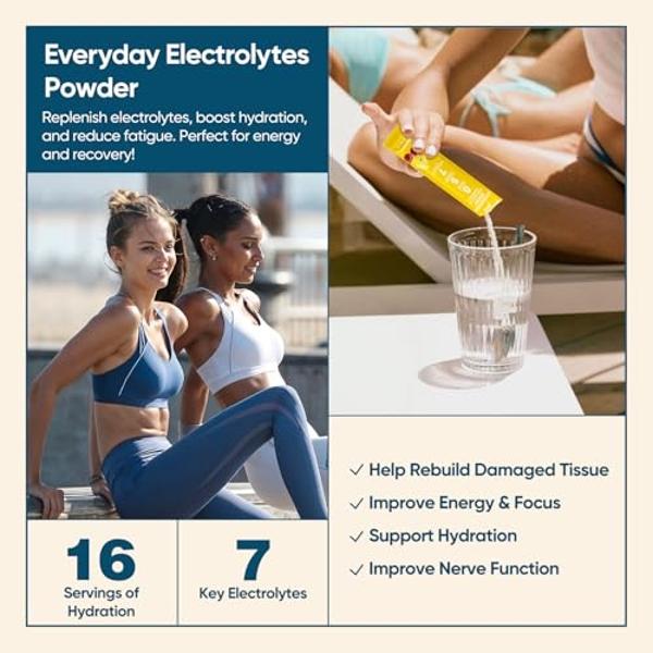 Venture Pal Sugar Free Electrolyte Powder Packets - Liquid Daily IV Hydration Packets for Rehydration | 5 Vitamins & 7 Electrolytes | Keto Friendly | Non-GMO | Vegan | 16 Sticks