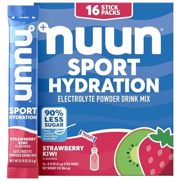Nuun Sport Electrolyte Powder Packets with Magnesium, Calcium, Potassium, Chloride, and Sodium, Hydration Packets for On-the-Go, Strawberry Kiwi Flavor, Gluten Free & Vegan, 16 Sin