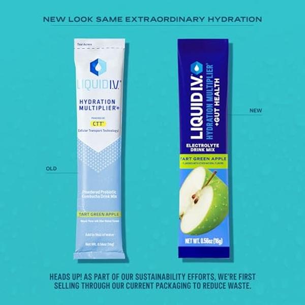 Liquid I.V.® Hydration Multiplier® + Probiotic Kombucha - Tart Green Apple - Hydration Powder Packets | Electrolyte Drink Mix | Easy Open Single-Serving Stick | Non-GMO | 14 Servin
