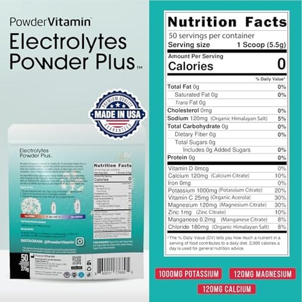Electrolytes Powder Plus (20 Servings) Unflavored Electrolyte Powder Keto, Sugar Free, Pink Himalayan Salt.,1000mg Potassium,150mg Calcium,150mg Magnesium, Hydration Powder Organic
