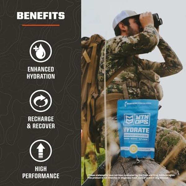 MTN OPS Hydrate Electrolytes Powder Drink Mix, 20 Single Serving On-The-Go Electrolyte Packs with Over 1000mg of Electrolytes per Serving, Lemon Lime