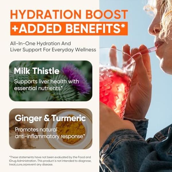 Venture Pal Sugar-Free Hydration Boost + Liver Support - Liquid Daily IV Hydration Packets | Electrolytes Drink Mix with 7 Electrolytes & 5 Vitamins, Milk Thistle | Keto Friendly |