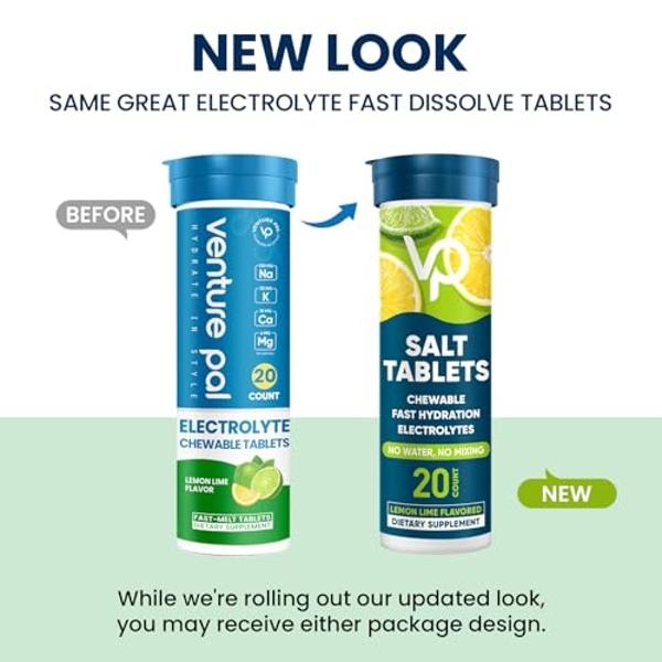 Venture Pal Chewable Electrolyte Tablets, Fast-Dissolve Sugar-Free Stick Salt Tablets - Variety Pack for Rapid Hydration, Outdoor Running, Hiking, Sports | Keto & Vegan Friendly | 