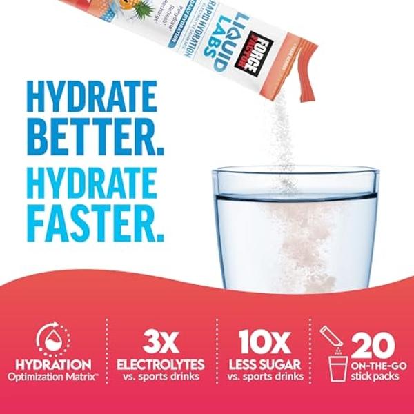 FORCE FACTOR Liquid Labs Electrolytes Powder, Hydration Packets to Make Electrolyte Water with 5 Essential Electrolytes, Vitamins, and Antioxidants, Tropical Fruit Flavor, 40 Stick