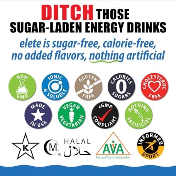 Electrolytes - elete Electrolyte Add-in Hydration Drops | Sodium, Magnesium, Potassium & Trace Minerals | No Sugar | Leg and Muscle Cramp Relief | Transform Any Drink into a Sports