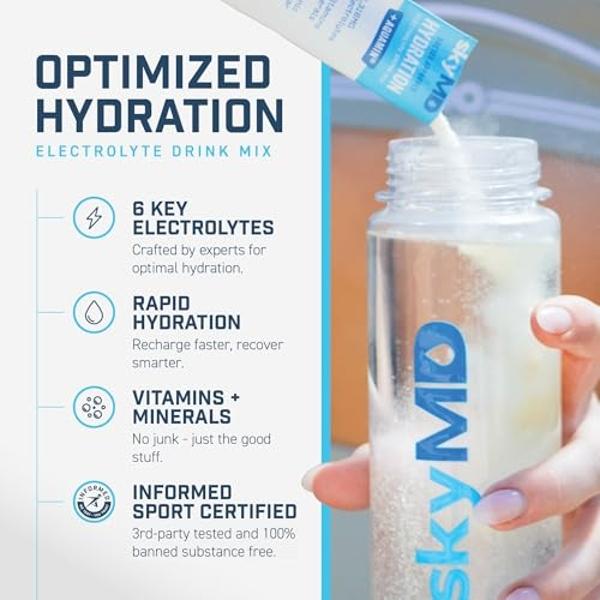 skyMD Strawberry Electrolyte Drink Packets | Fast-Acting Hydration Boost | Low-Sugar Formula for Energy & Recovery | Easy Mix for Water or Travel | 16 Single-Serve Sticks