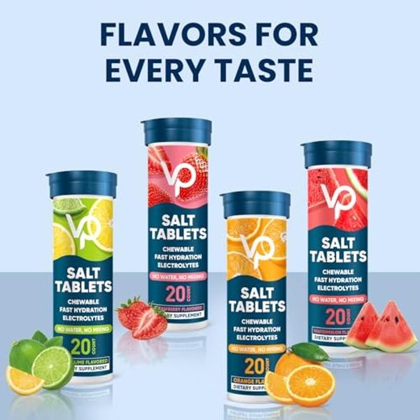 Venture Pal Chewable Electrolyte Tablets, Fast-Dissolve Sugar-Free Stick Salt Tablets - Variety Pack for Rapid Hydration, Outdoor Running, Hiking, Sports | Keto & Vegan Friendly | 