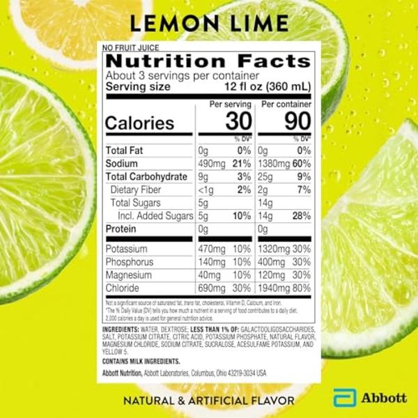 Pedialyte Sport Electrolyte Drink, Fast Hydration with 5 Key Electrolytes for Muscle Support Before, During, & After Exercise, Lemon Lime, 1 Liter, Pack of 4