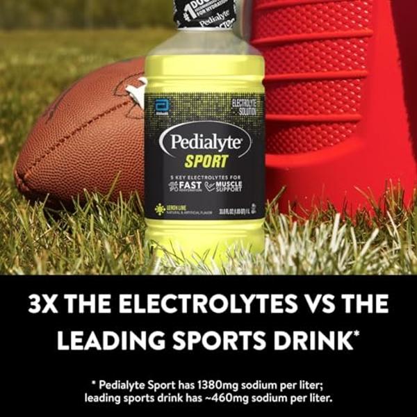 Pedialyte Sport Electrolyte Drink, Fast Hydration with 5 Key Electrolytes for Muscle Support Before, During, & After Exercise, Lemon Lime, 1 Liter, Pack of 4