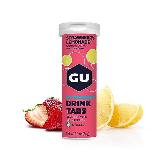 GU Energy Hydration Electrolyte Drink Tablets, Vegan, Gluten Free & Caffeine Free, Enhanced Endurance Sports Drink for Running, Cycling, Triathlon, 4-Count (48 Servings), Strawberr