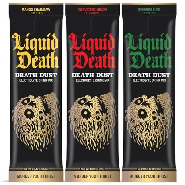 Liquid Death Electrolyte Death Dust, Severed Lime, Mango Chainsaw & Convicted Melon (12-Pack)