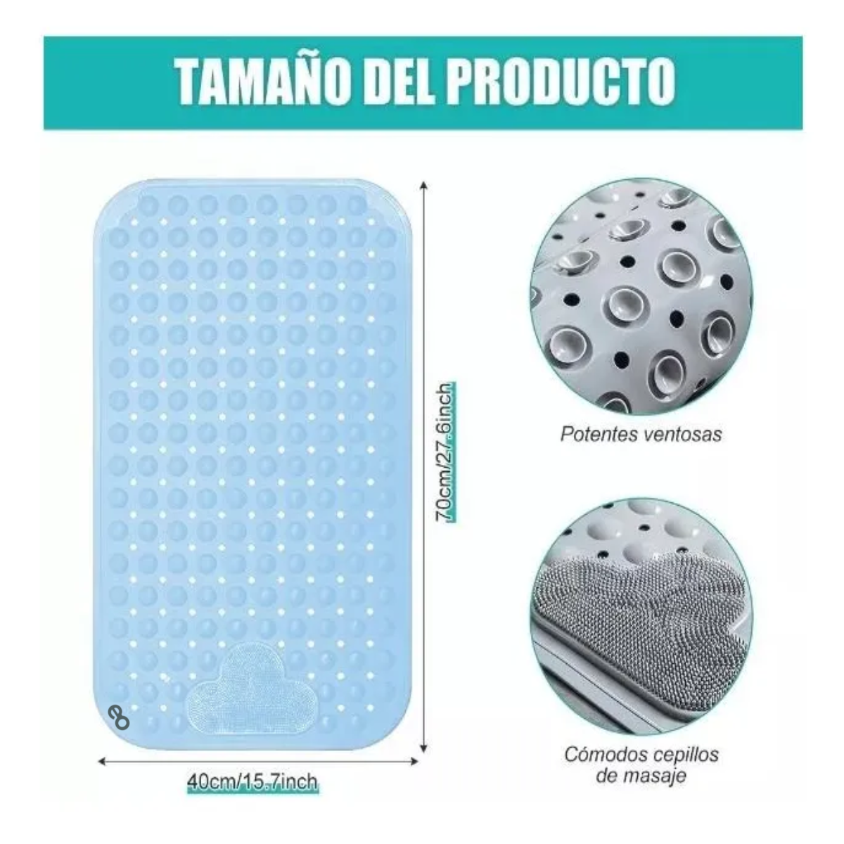 Tapete De Baño Antiderrapente Para Regadera Con Ventosas Celeste