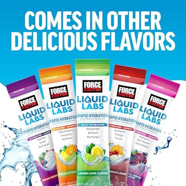 FORCE FACTOR Liquid Labs Energy Drink, Electrolytes Powder, Hydration Packets to Boost Energy & Focus, 5 Essential Electrolytes, Vitamins, Minerals, & Antioxidants, Fruit Punch Fla