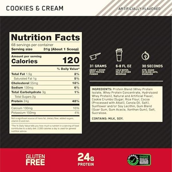 Optimum Nutrition Gold Standard 100% Whey Protein Powder, Cookies & Cream, 5 Pound (Packaging May Vary)