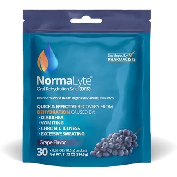 NormaLyte Oral Rehydration Salts Helps dietary management of POTS Syndrome symptoms- 1 Pouches -30 Sticks (Yields 500mL per Pack)-Grapes| Energy Supplements, Potassium Supplement, 