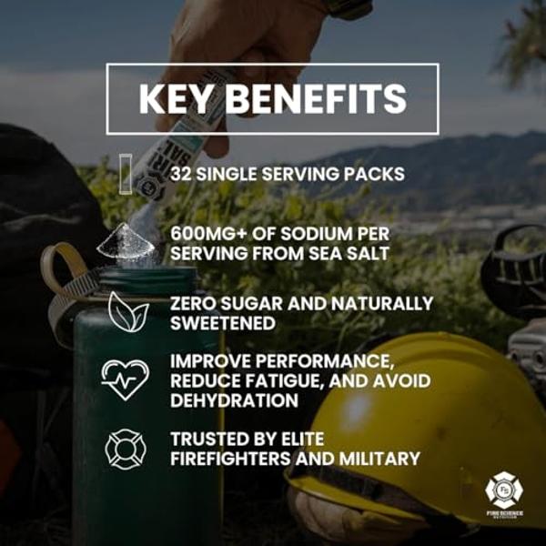 Fire Science Fire Salt Hydration Sticks, Electrolytes & Coconut Water, Hydration Drink Mix with Magnesium, Potassium & Sodium, Zero Sugar, Single Serve On the Go Packs, Blue Raspbe