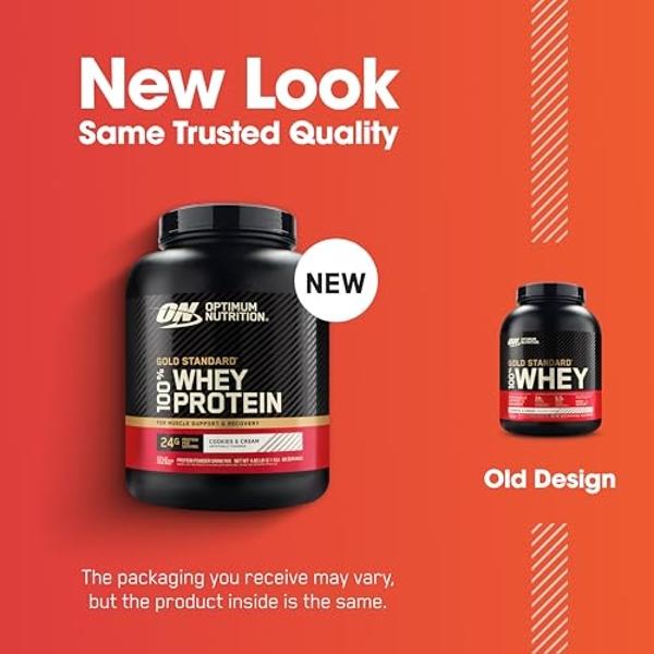 Optimum Nutrition Gold Standard 100% Whey Protein Powder, Cookies & Cream, 5 Pound (Packaging May Vary)