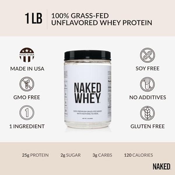 NAKED Whey 1Lb - Only 1 Ingredient, Grass Fed Whey Protein Powder, Undenatured, No Gmos, No Soy, Gluten Free, Stimulate Growth, Enhance Recovery - 15 Servings