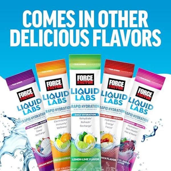 FORCE FACTOR Liquid Labs Electrolytes Powder Packets—Lemon Lime—Hydration Packets to Make Electrolyte Water with 5 Essential Electrolytes, Vitamins, Minerals, and Antioxidants, 20 