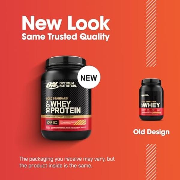 Optimum Nutrition Gold Standard 100% Whey Protein Powder, Strawberry Banana, 2 Pound (Packaging May Vary)